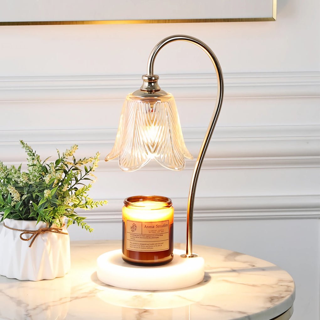 Elegant Floral Glass Home Office Desk Lamp with Cup-Holder Base for Reading or Decor