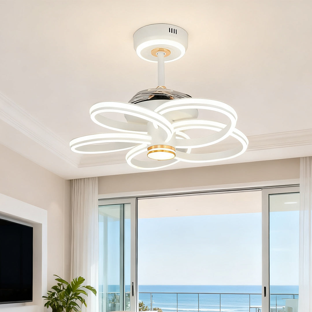 Ceiling Fans White with Light Variable Frequency Flower Iron Art Lamp