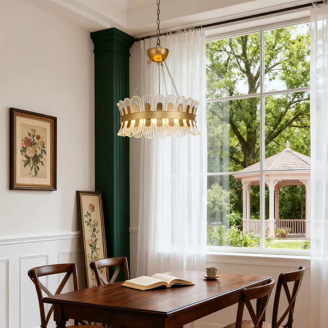 Gold Light Chandelier Round LED Luxury Adjustable Ceiling Light