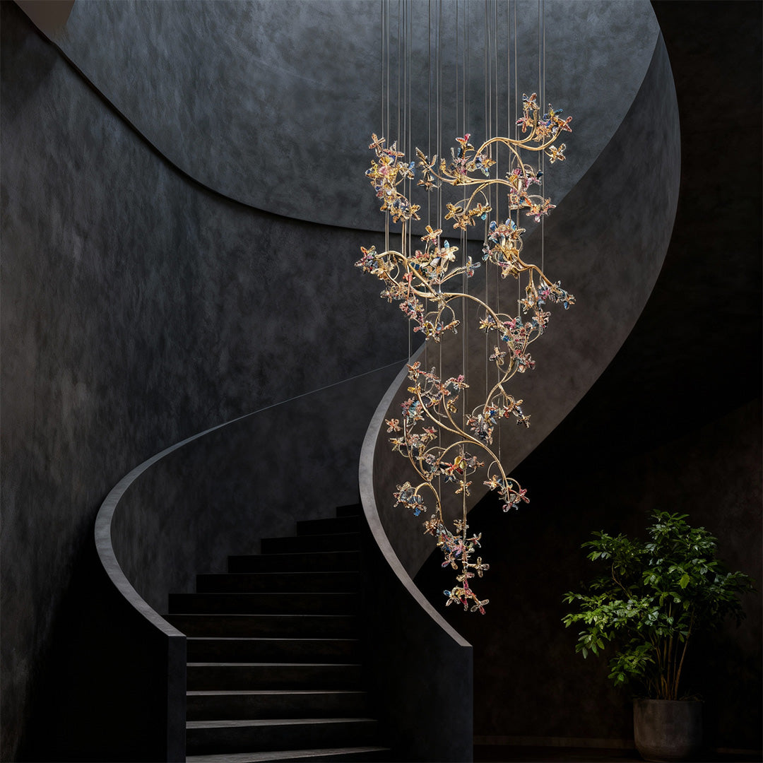 Modern Staircase Chandelier Crystal Hollow Rotating Ceiling Light