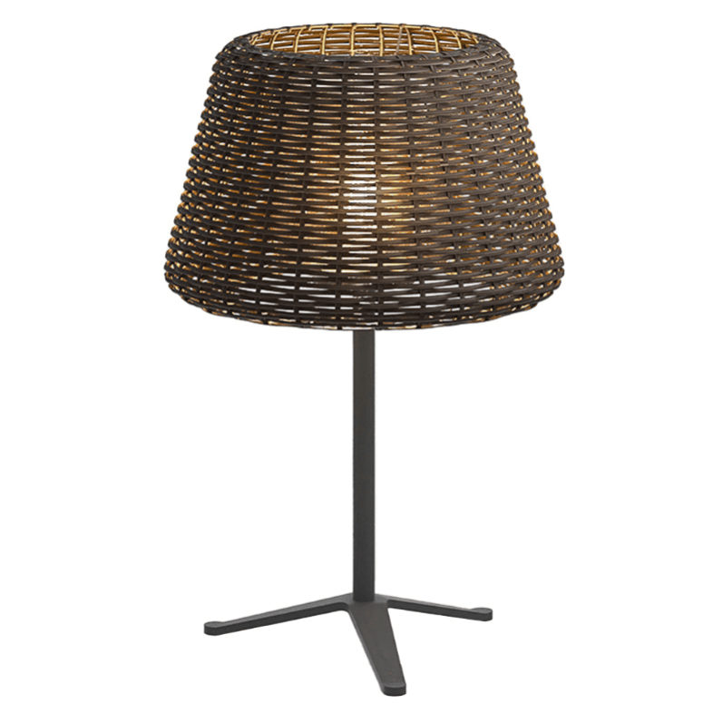Elegant Rattan Shade LED Outdoor Floor Lamp Pendant Light with Stake and Open-Top Design