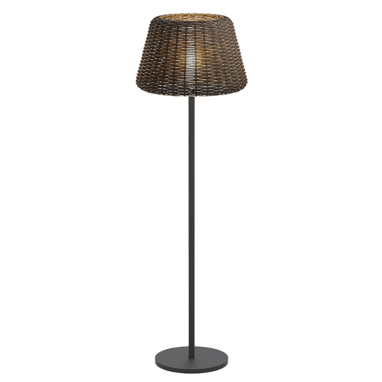 [Open-Box] Elegant Rattan Shade LED Outdoor Floor Lamp Pendant Light with Stake and Open-Top Design