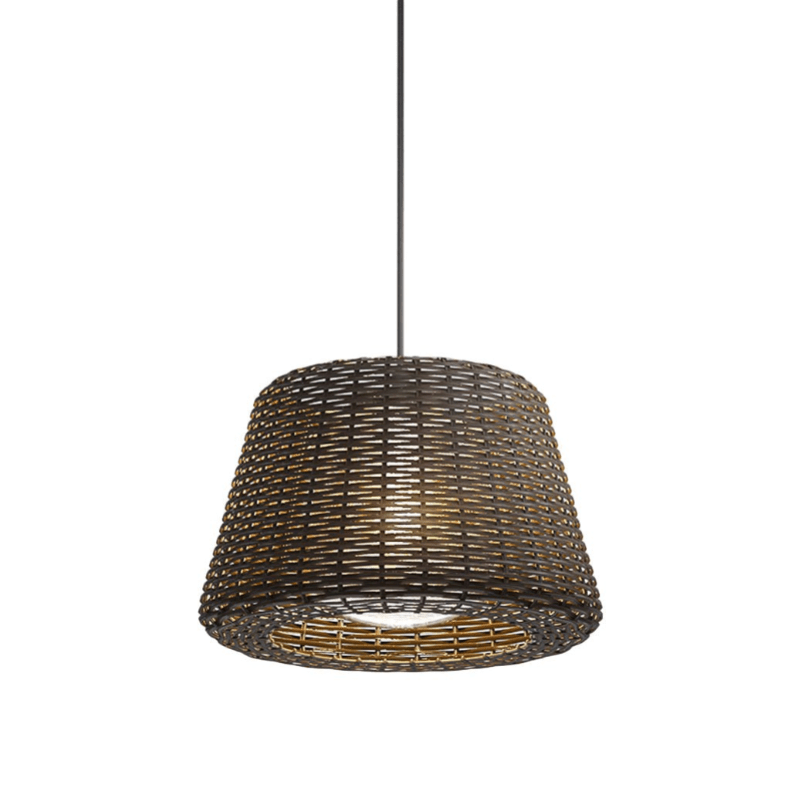 Elegant Rattan Shade LED Outdoor Floor Lamp Pendant Light with Stake and Open-Top Design