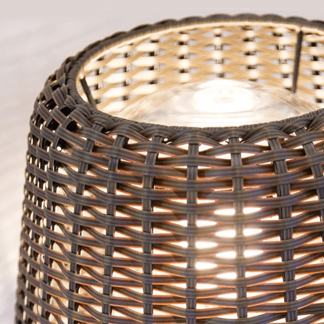 Elegant Rattan Shade LED Outdoor Floor Lamp Pendant Light with Stake and Open-Top Design