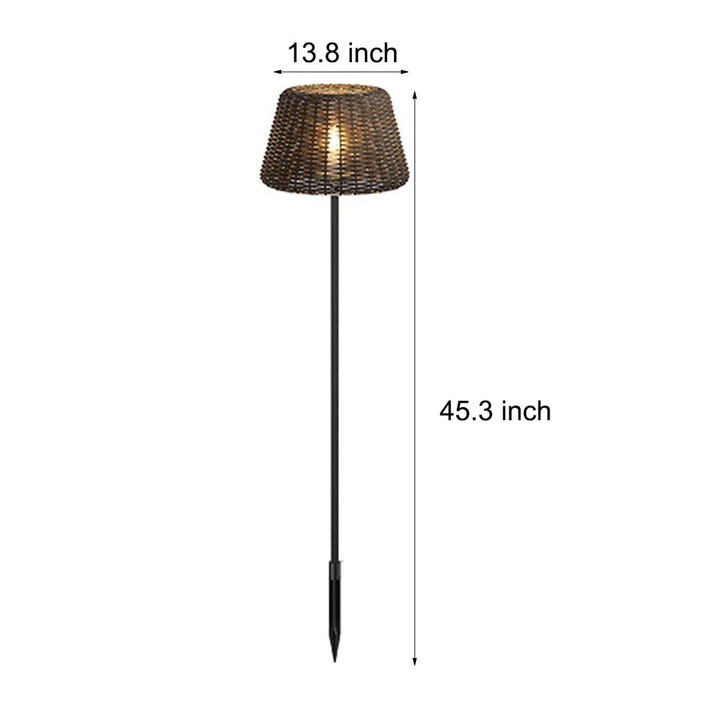 Elegant Rattan Shade LED Outdoor Floor Lamp Pendant Light with Stake and Open-Top Design