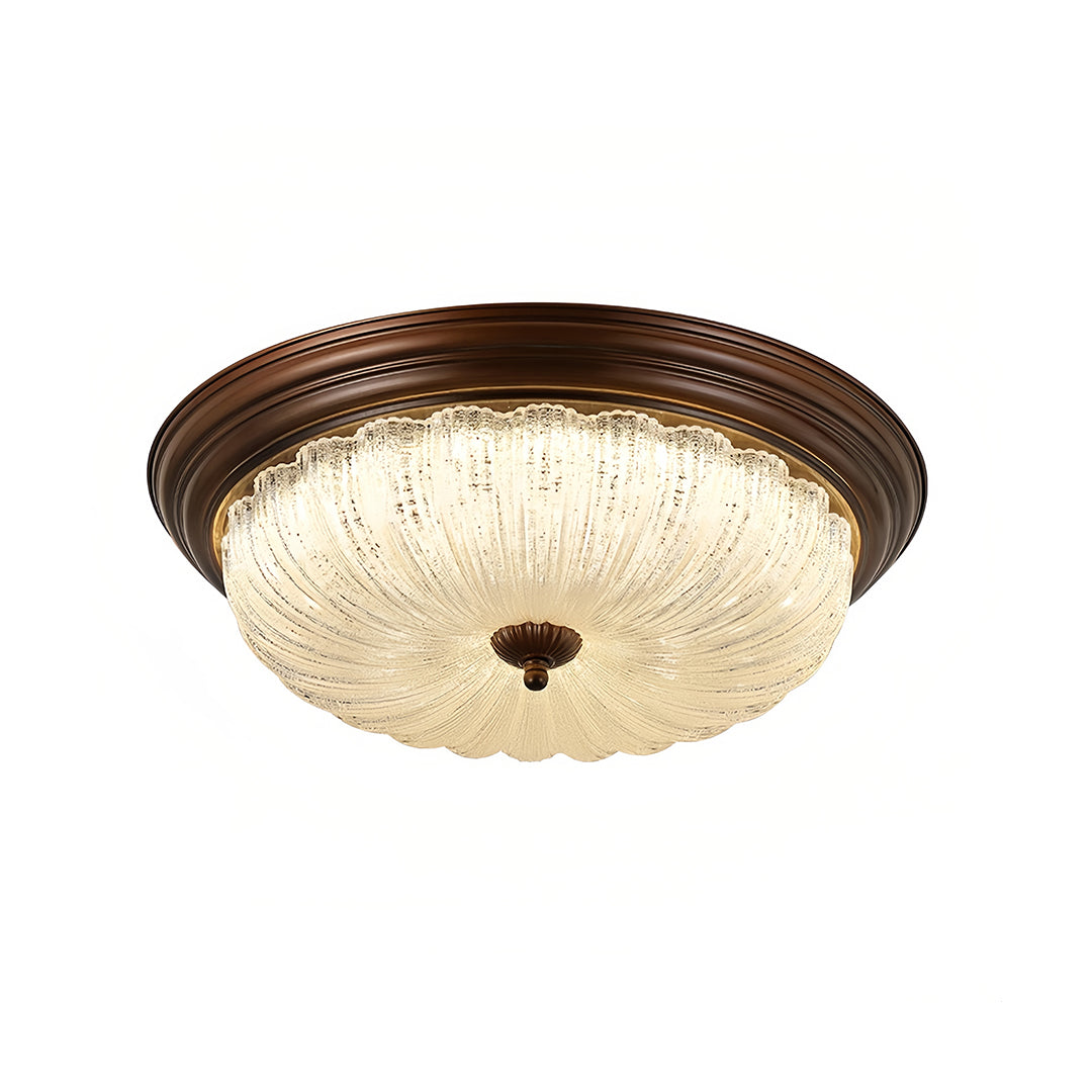 Retro Flush Mount Ceiling Light Pumpkin Walnut Wood Color Dome Light