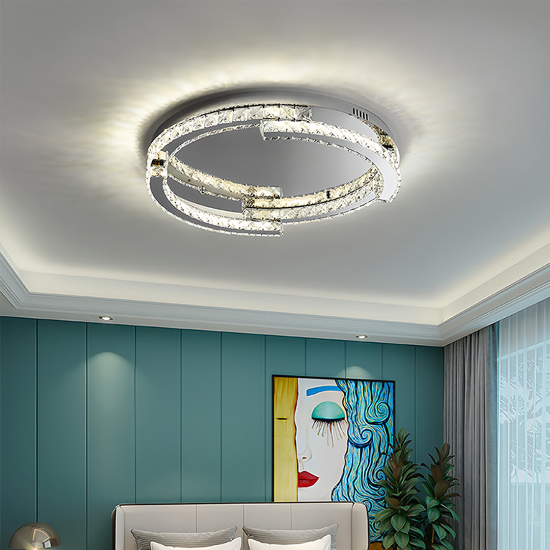Silver Flush Mount Ceiling Light Italian LED Round Crystal Light