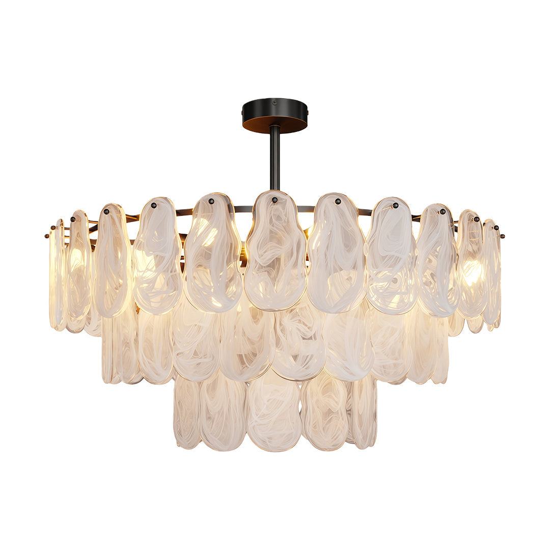Midcentury Modern Chandelier Full-Copper Glass Ceiling Light