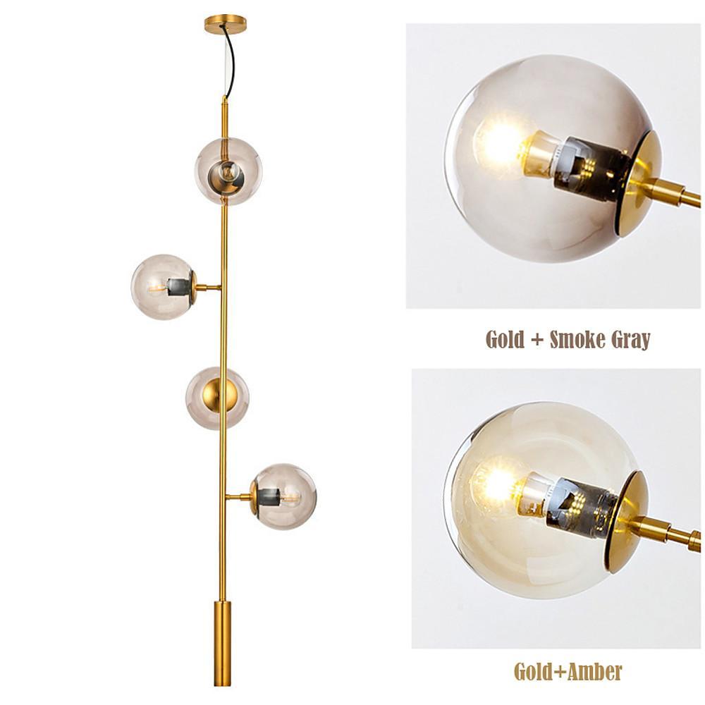 Nordic Linear Ceiling Lights Glass Globe 4/6 Heads Chandelier