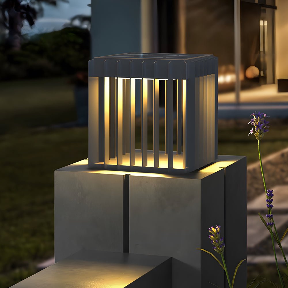 Exterior Pillar Lights Black Square Openwork Metal Light