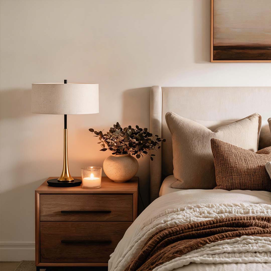 Fabric Table Lamp Elegant Modern Metal LED Bulbs Light