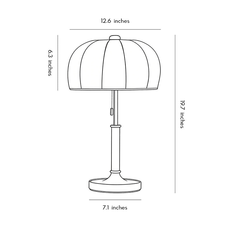 Fabric Table Lamp Vintage Brass Dome Pull Chain Light