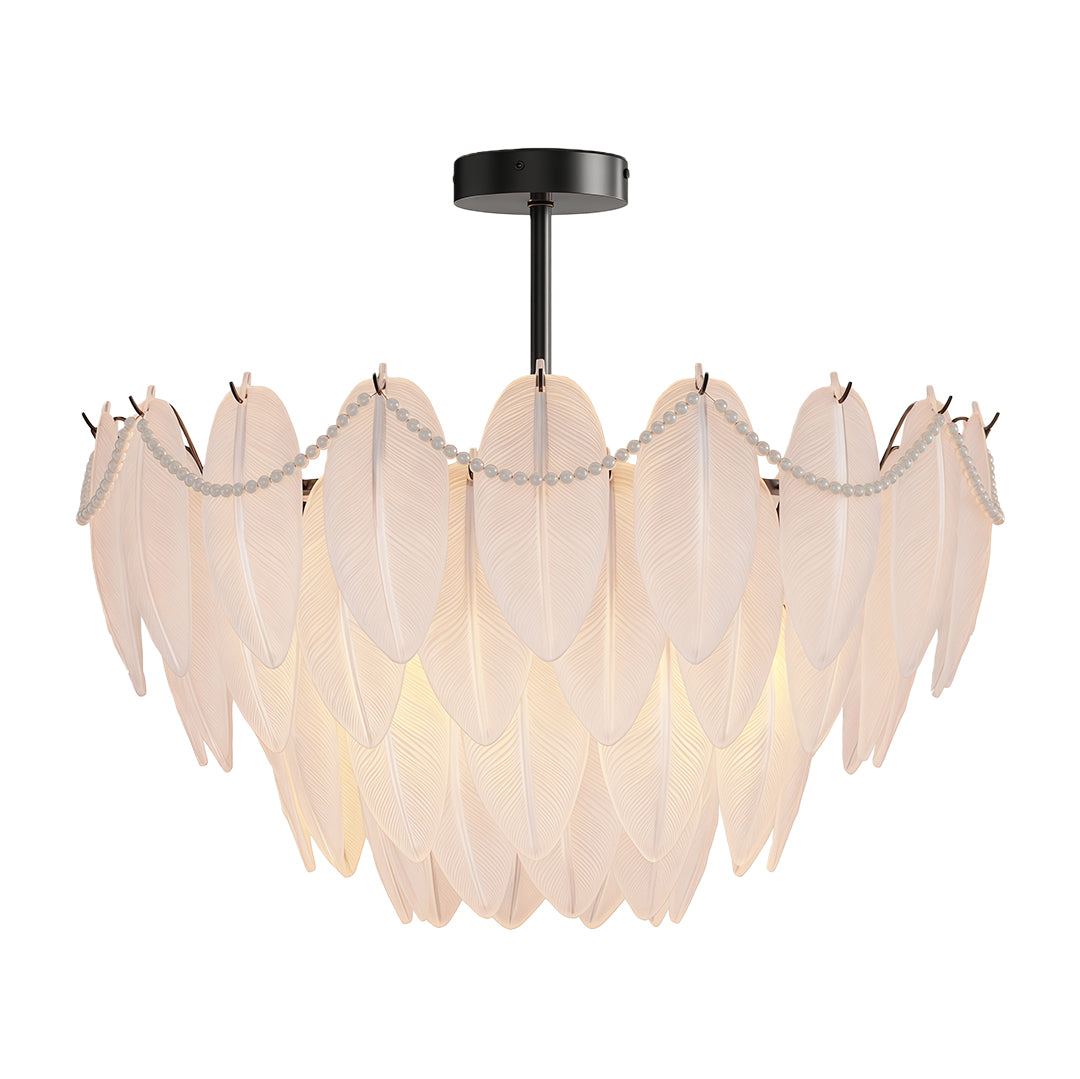 Feathers Chandelier Modern Full-Copper Pearl Ceiling Light