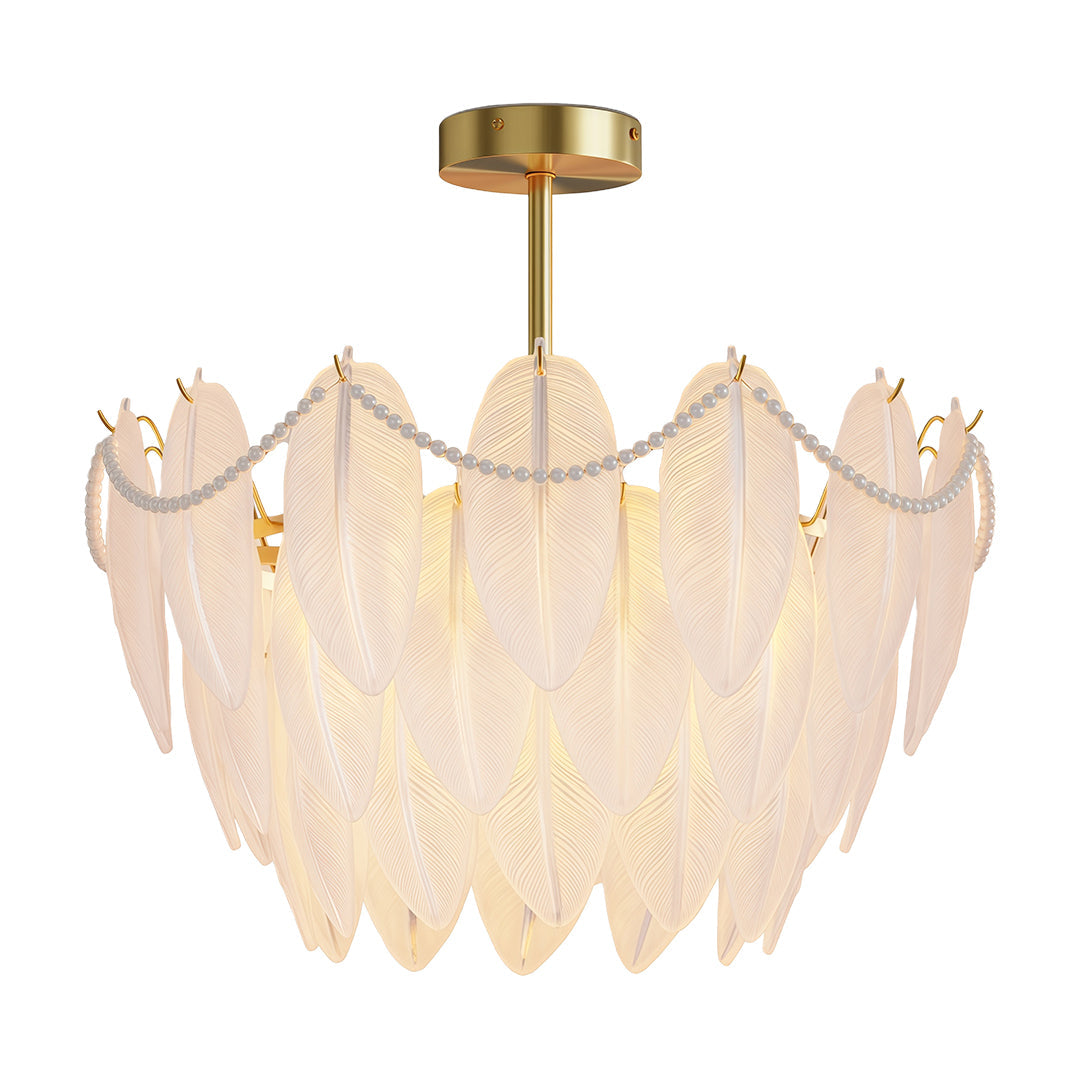 Feathers Chandelier Modern Full-Copper Pearl Ceiling Light