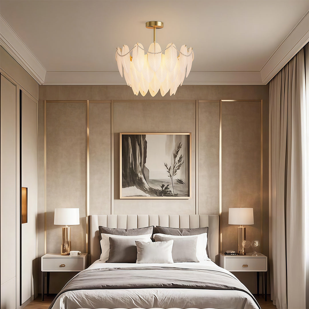 Feathers Chandelier Modern Full-Copper Pearl Ceiling Light