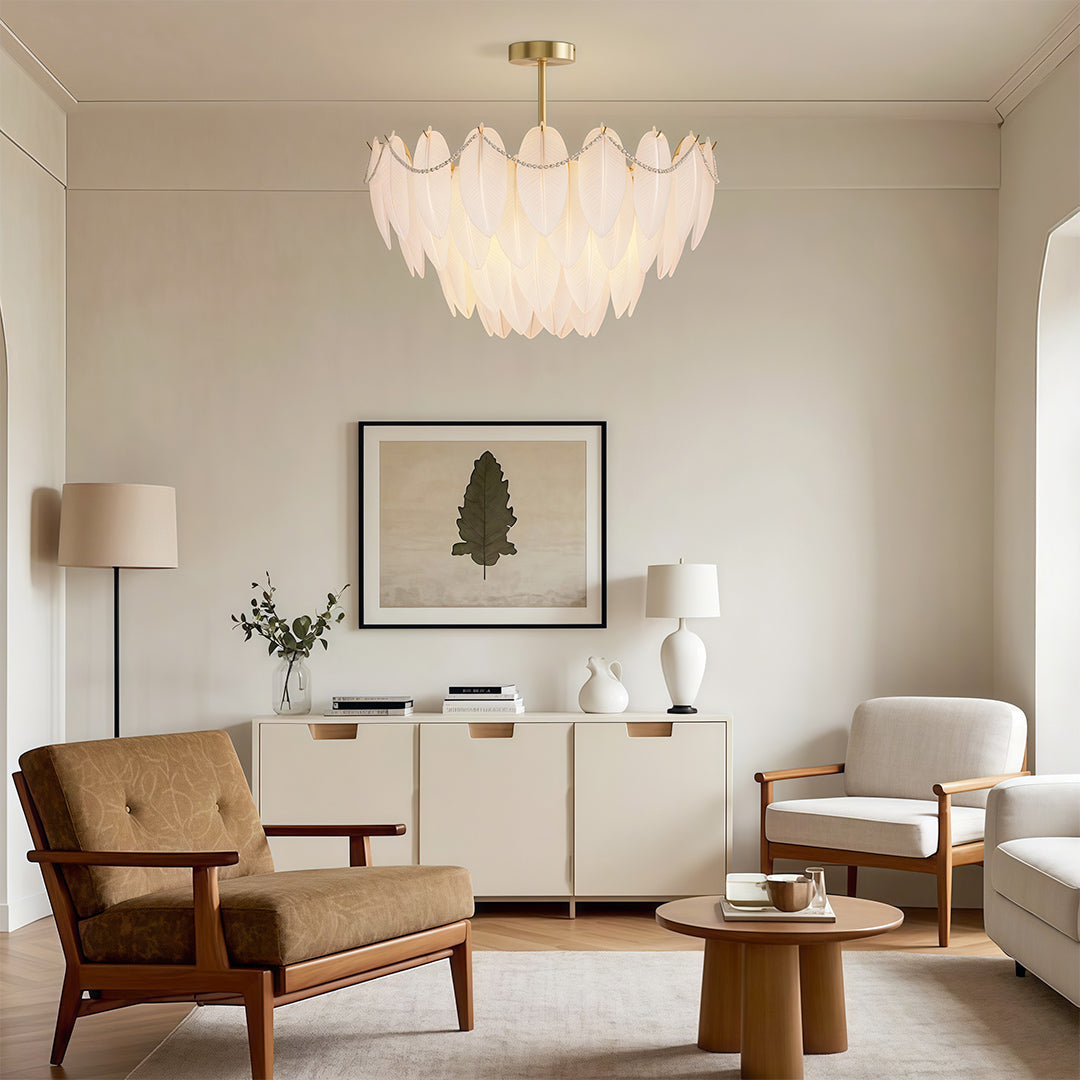 Feathers Chandelier Modern Full-Copper Pearl Ceiling Light