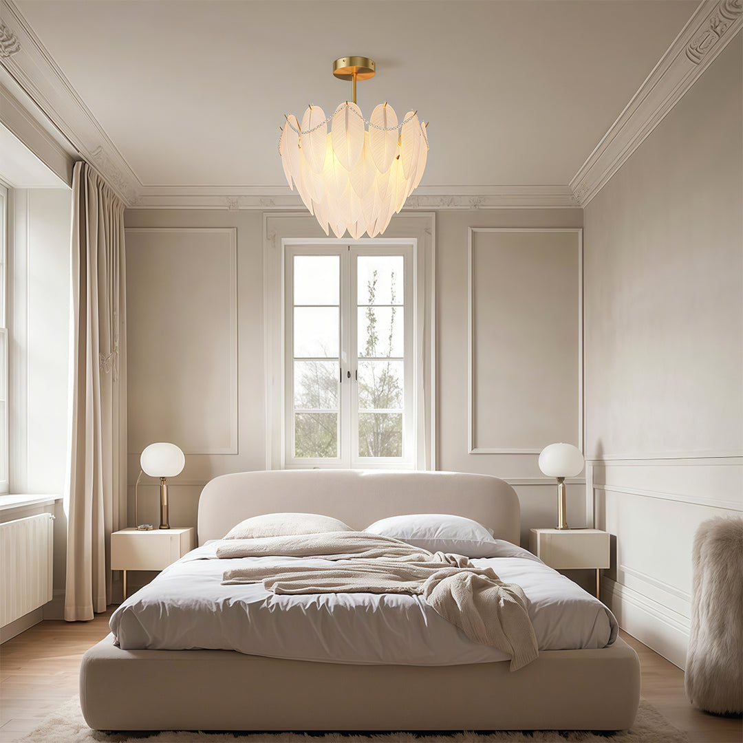 Feathers Chandelier Modern Full-Copper Pearl Ceiling Light