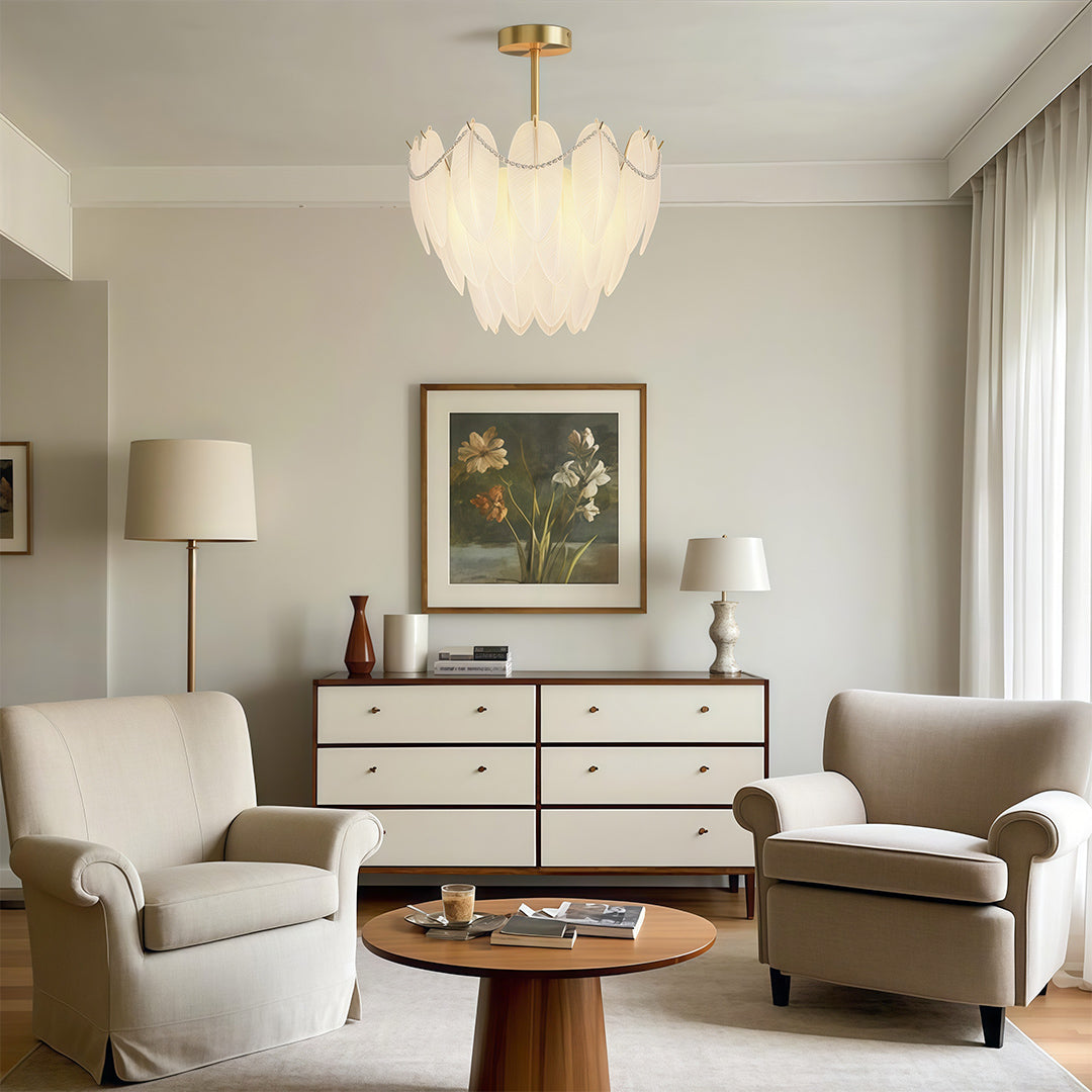 Feathers Chandelier Modern Full-Copper Pearl Ceiling Light