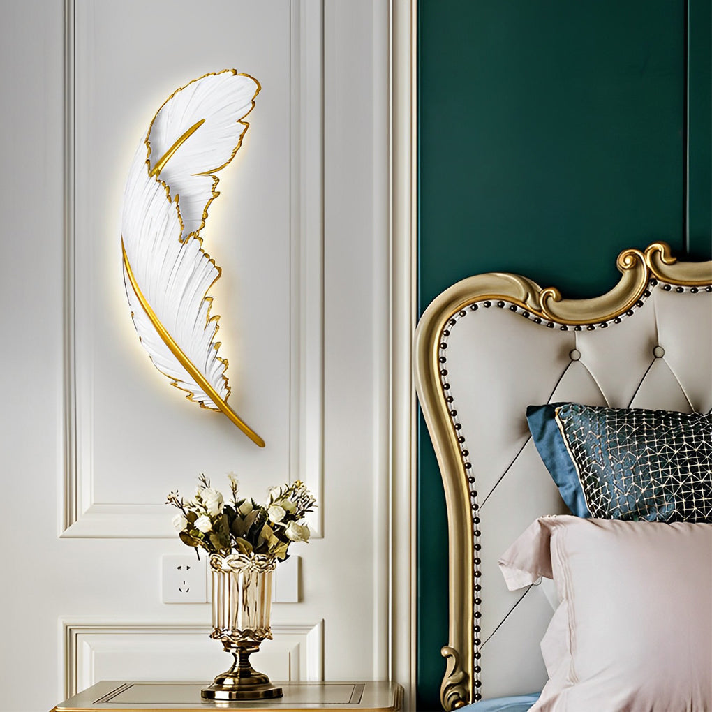 Feather LED Wall Lamp Modern White Decorative Resin Light