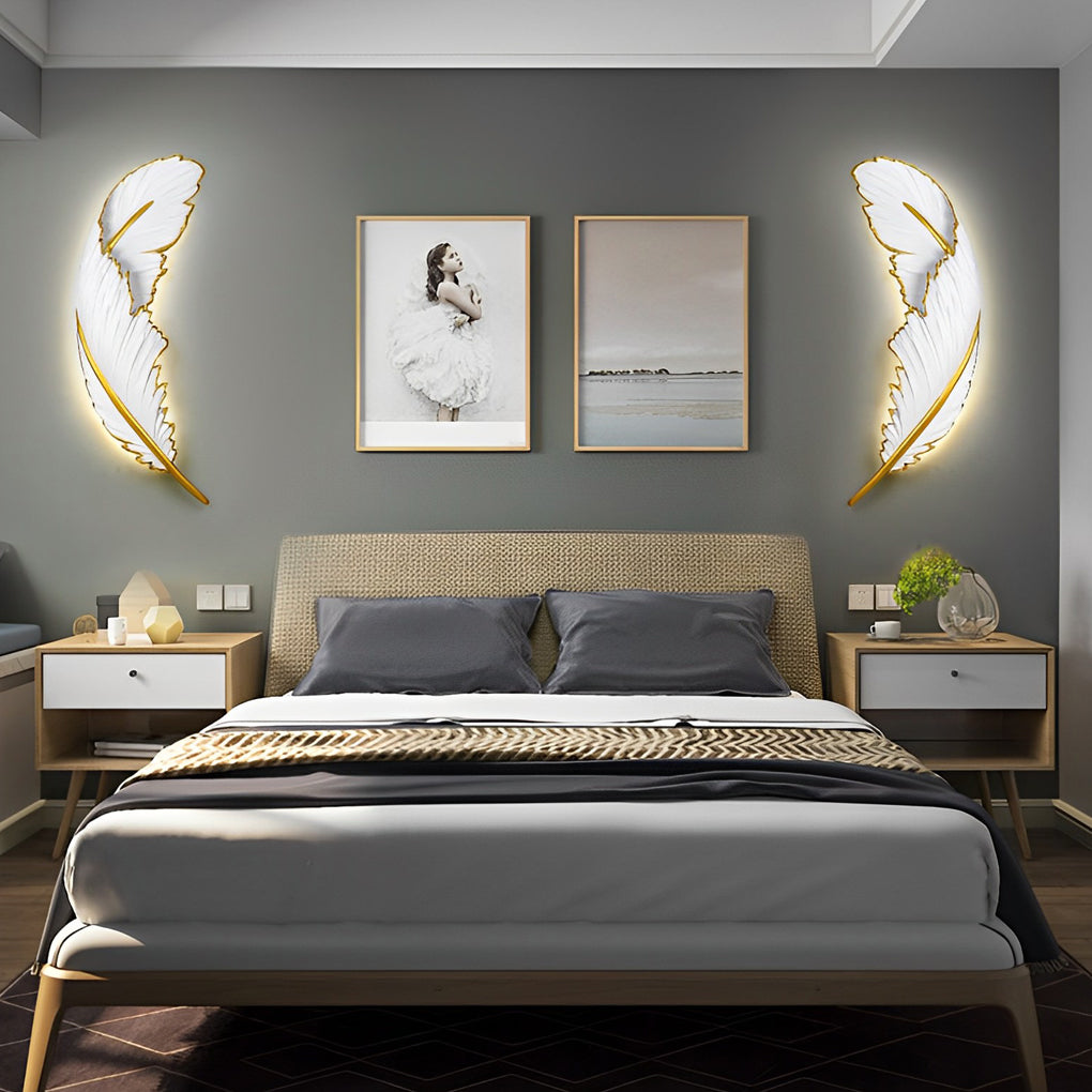 Feather LED Wall Lamp Modern White Decorative Resin Light