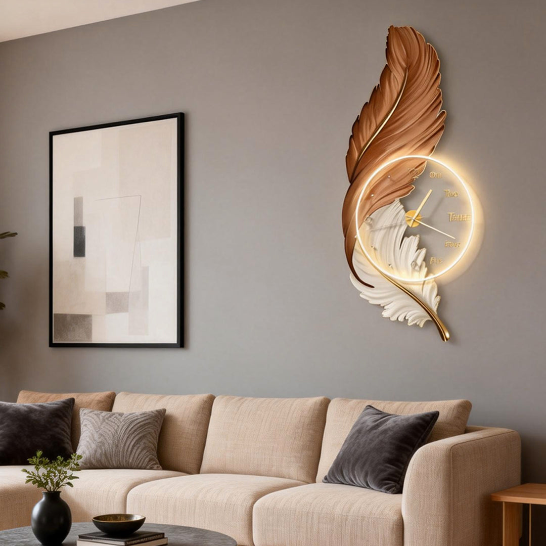 Feather LED Wall Lamp USB Rechargeable Acrylic Round Clock Light