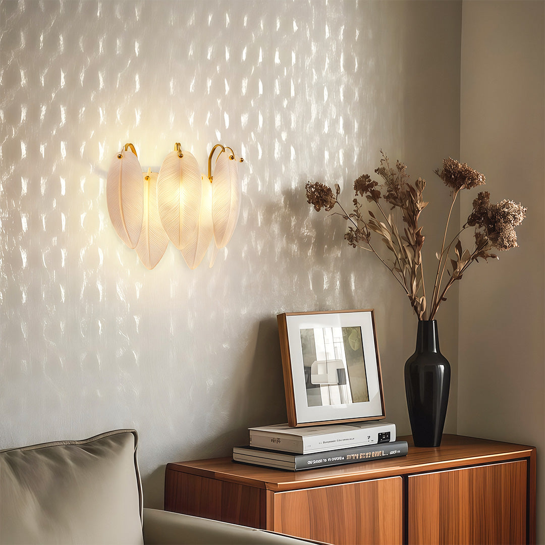 Feather Wall Light French Luxury Full Copper Glass Lamp