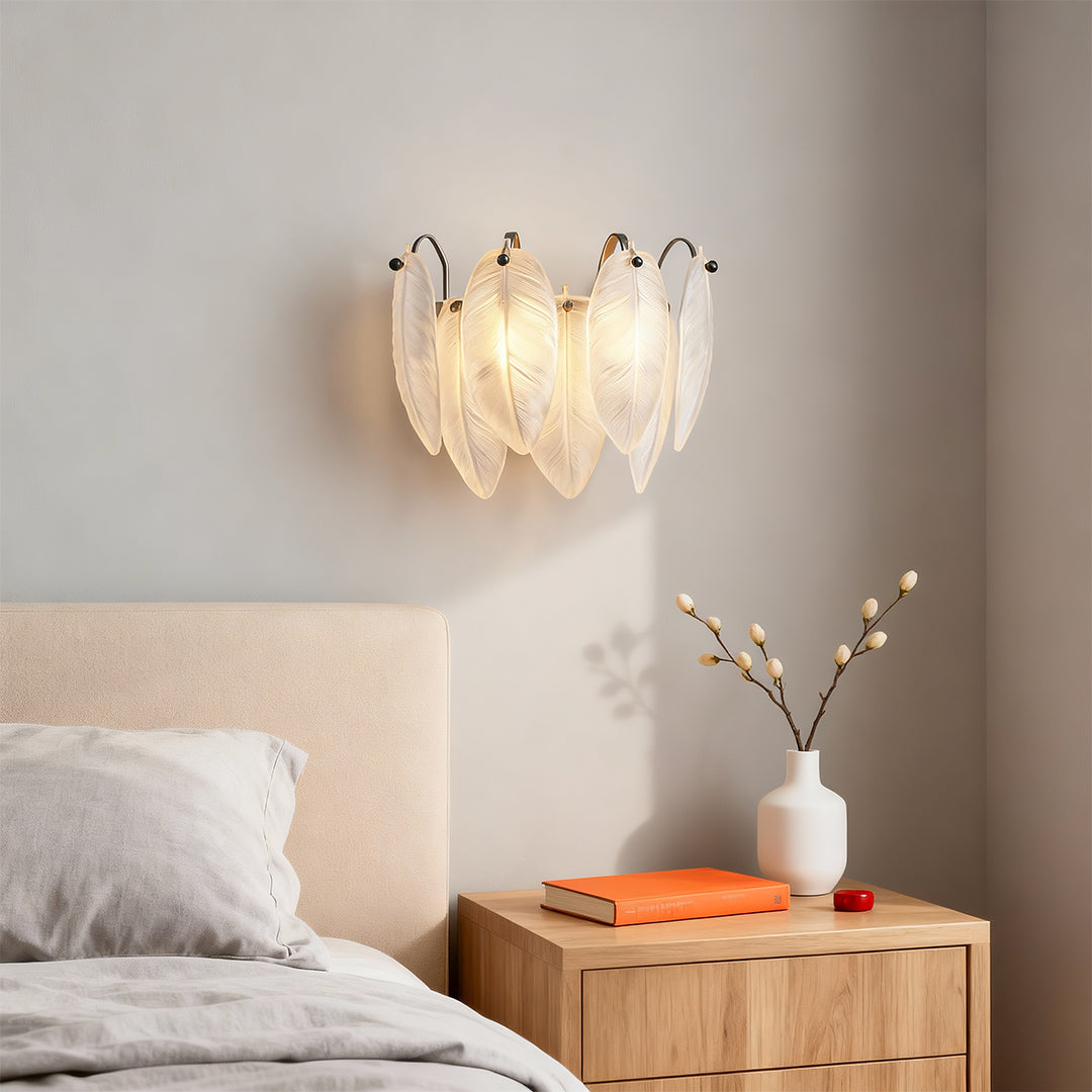 Feather Wall Light French Luxury Full Copper Glass Lamp