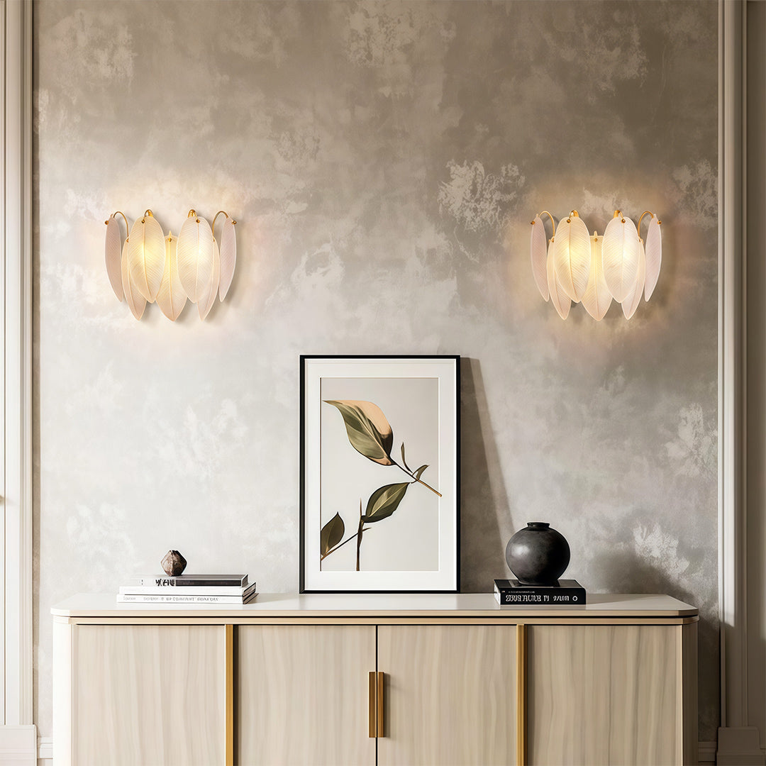 Feather Wall Light French Luxury Full Copper Glass Lamp