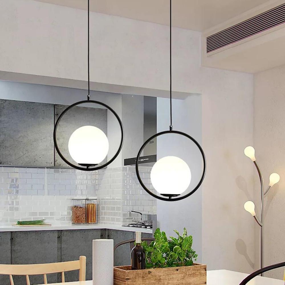 Modern Metal Circle Glass Globe Shaped Pendant Ceiling Light