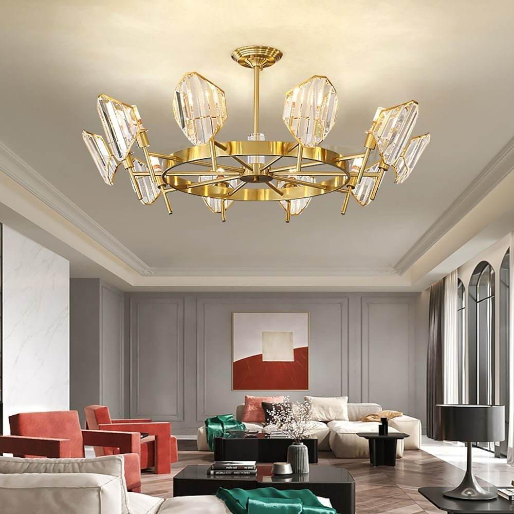 Brass Ring Frame Crystal Chandelier - Gold Metal, Crystal Accents Ceiling Lighting