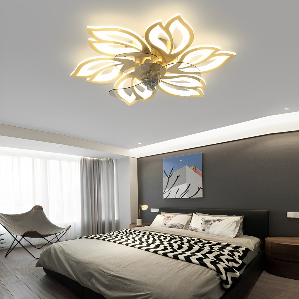 Flower Ceiling Fan with Light Modern Smart Silent LED Light