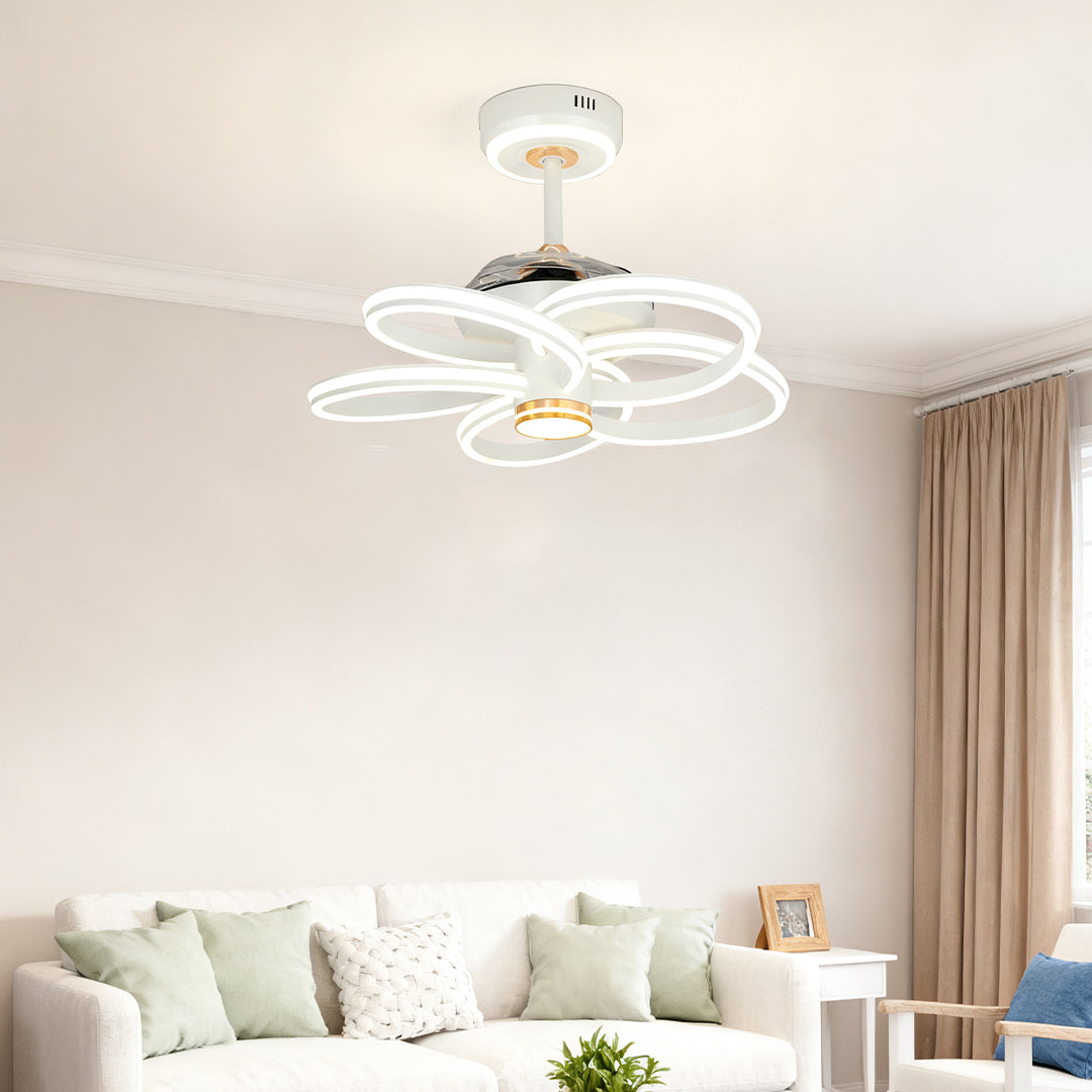 Ceiling Fans White with Light Variable Frequency Flower Iron Art Lamp