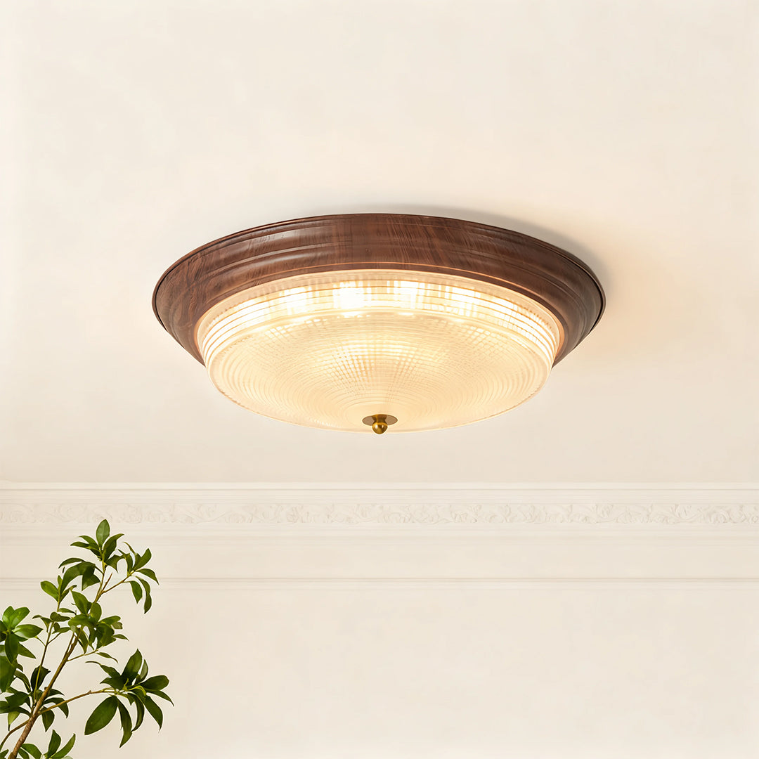 Flush Mount Dome Light American Vintage Ribbed Glass Ceiling Light