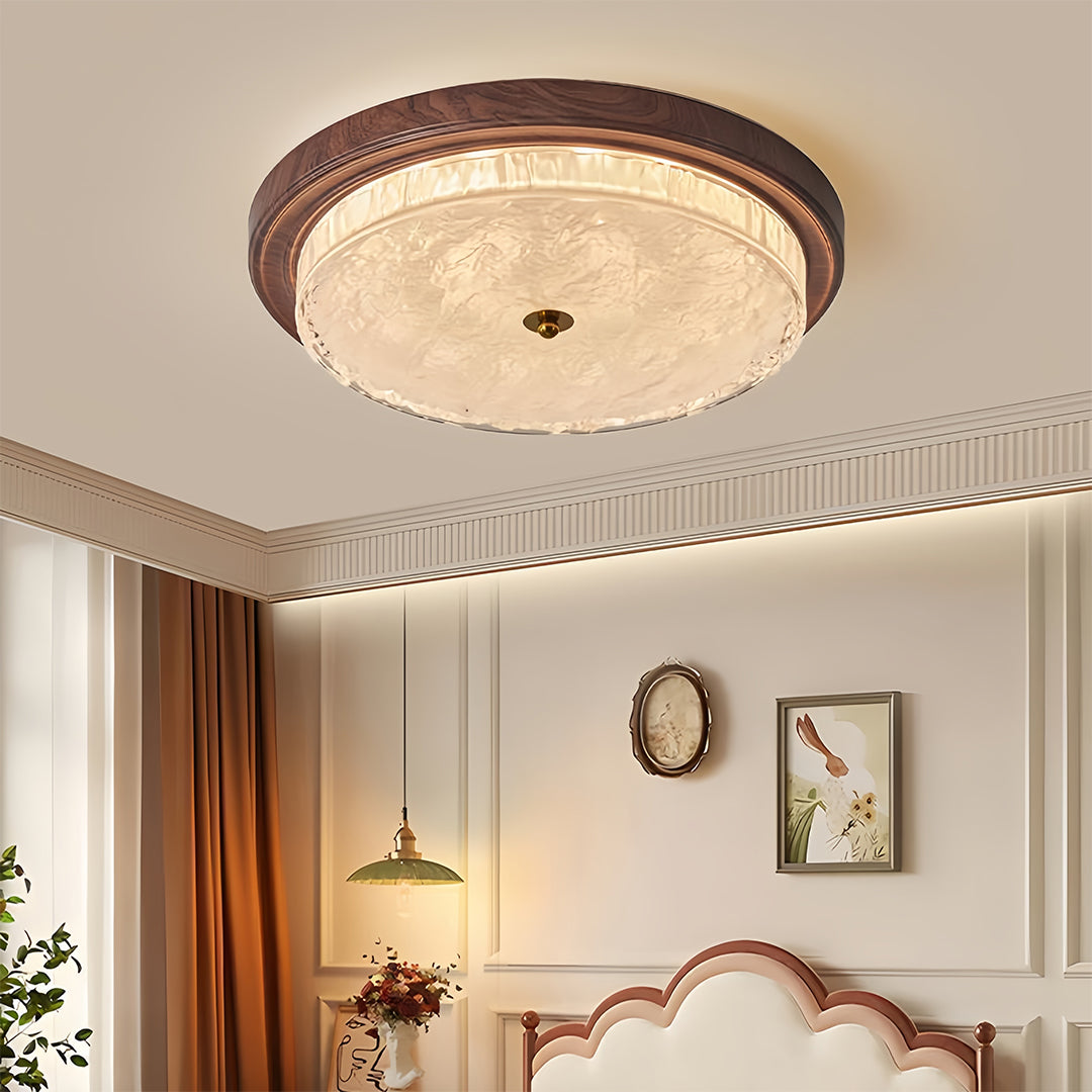 Flush Mount Dome Light American Vintage Ribbed Glass Ceiling Light