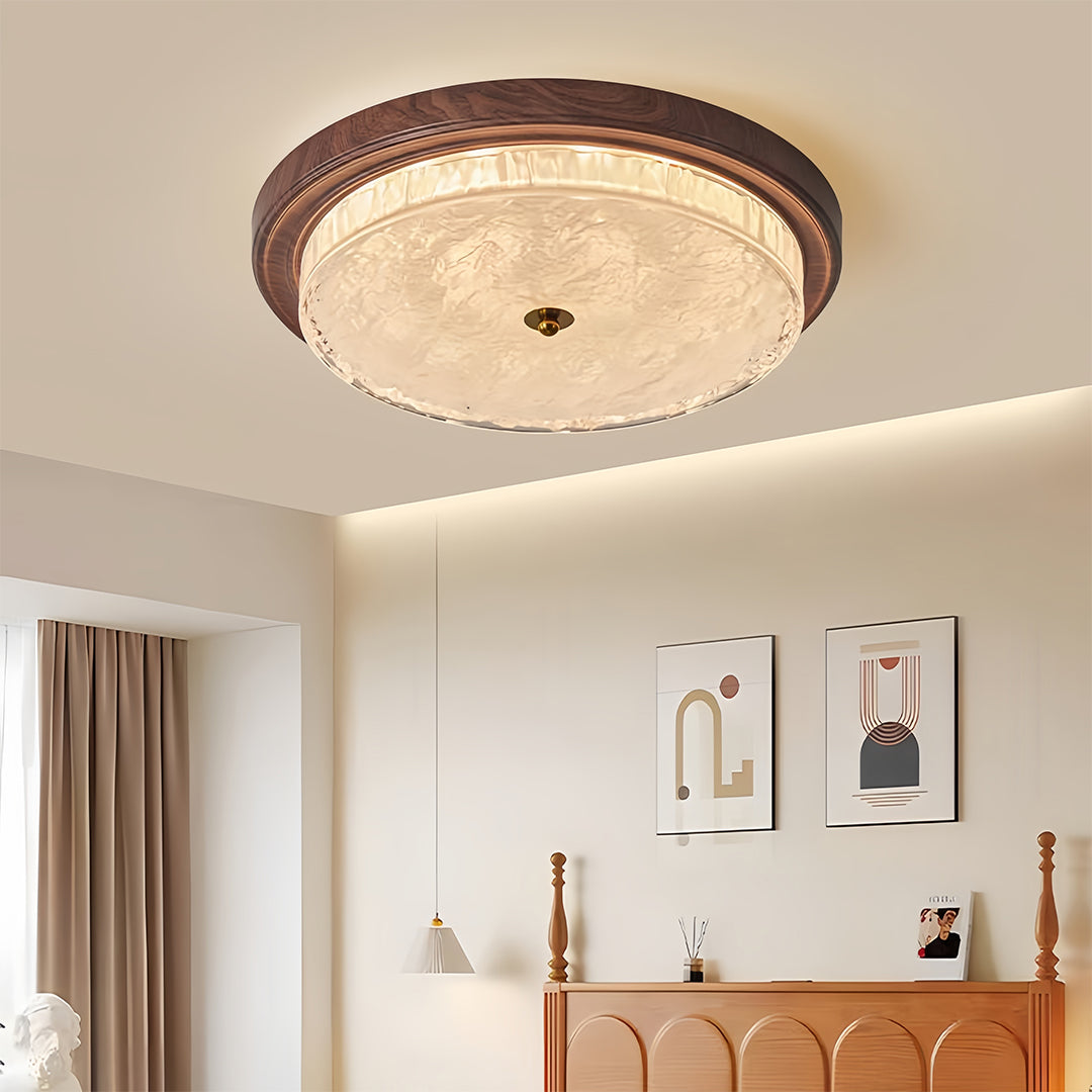 Flush Mount Dome Light American Vintage Ribbed Glass Ceiling Light