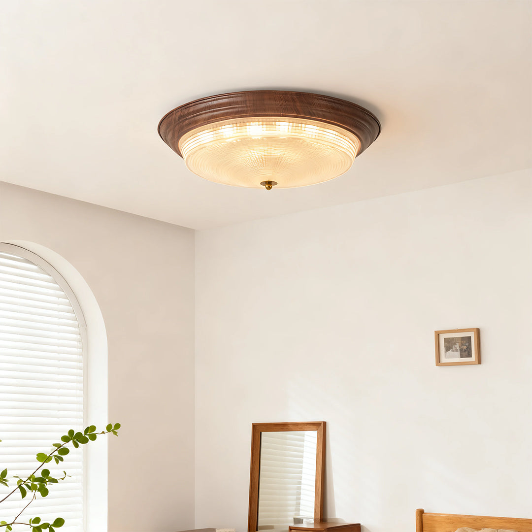 Flush Mount Dome Light American Vintage Ribbed Glass Ceiling Light