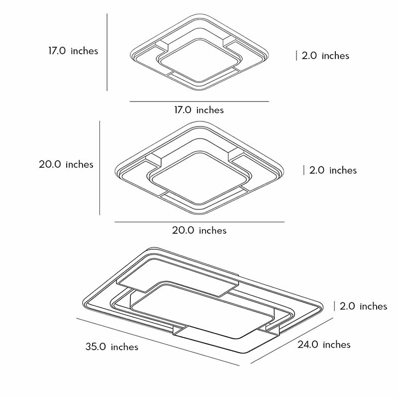 Flush Mount Square Light LED Geometric Overlapping Light