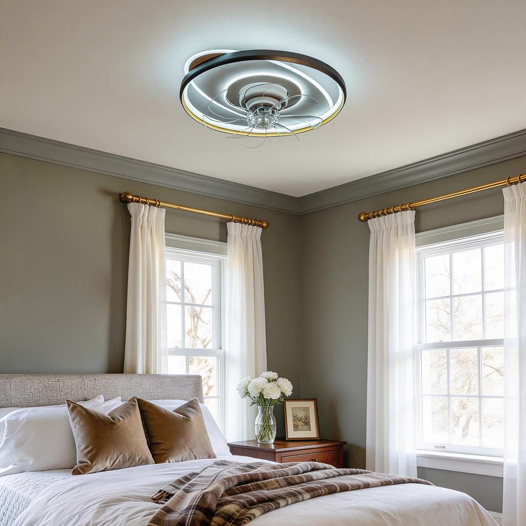 Flush Mounted Ceiling Fan with Light Dimming LED Fan Light