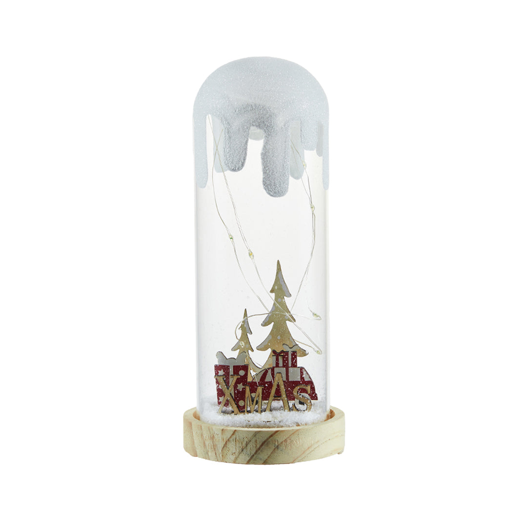 Christmas Decoration Wooden Glass Snow Scene Ornament Lamp