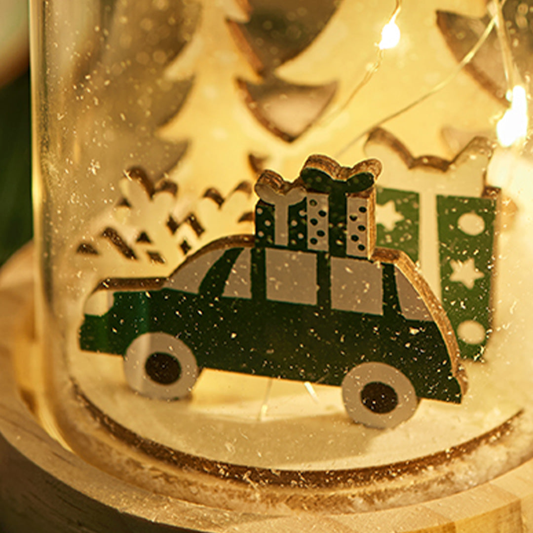 Christmas Decoration Wooden Glass Snow Scene Ornament Lamp