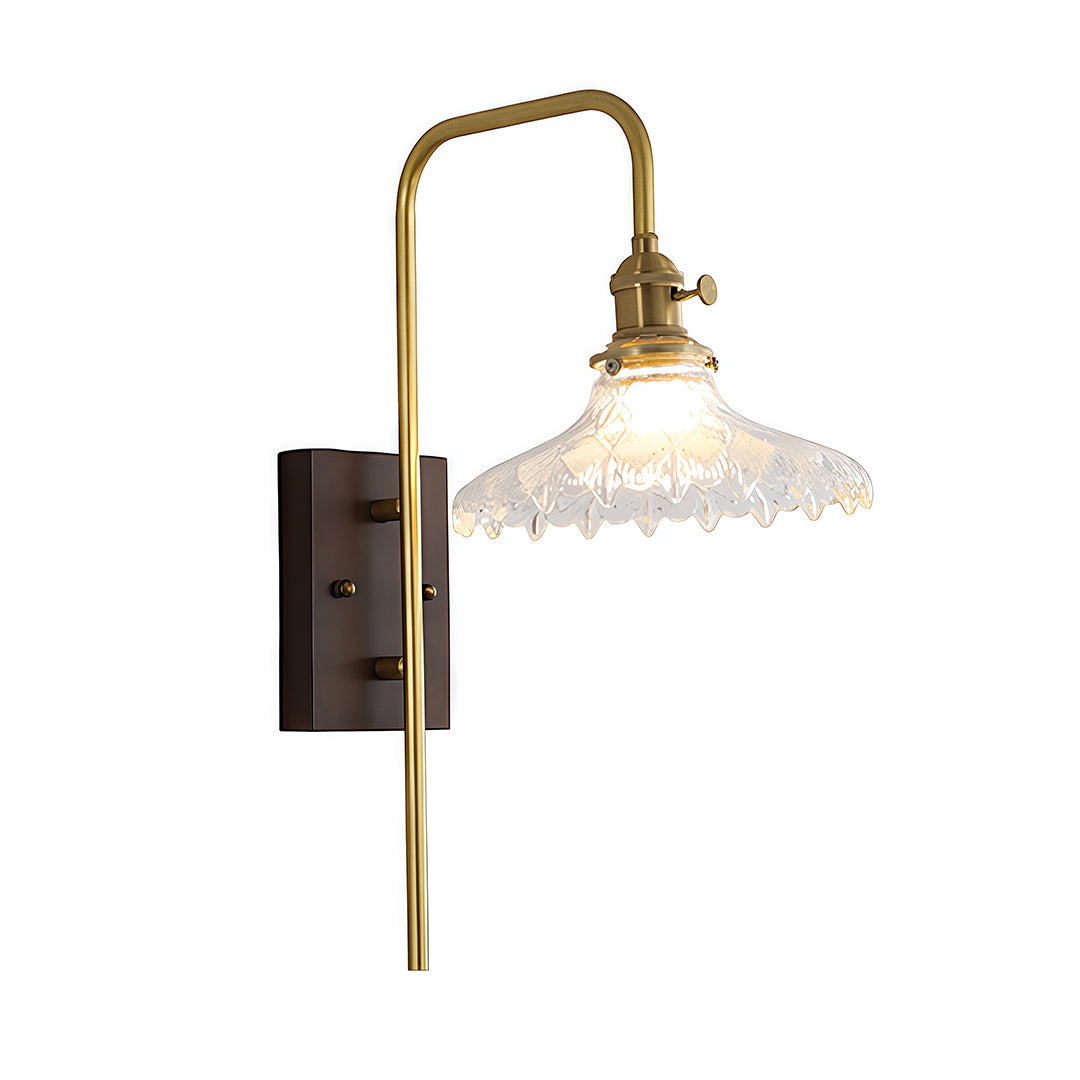 Glass Wall Lights Japanese Retro Wave Iron Body Rubberwood Lamp