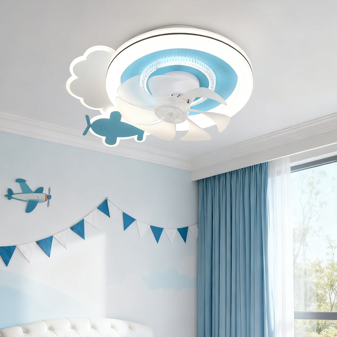 Children's Ceiling Fans with Lights Quiet Motor Blue and White Lamp