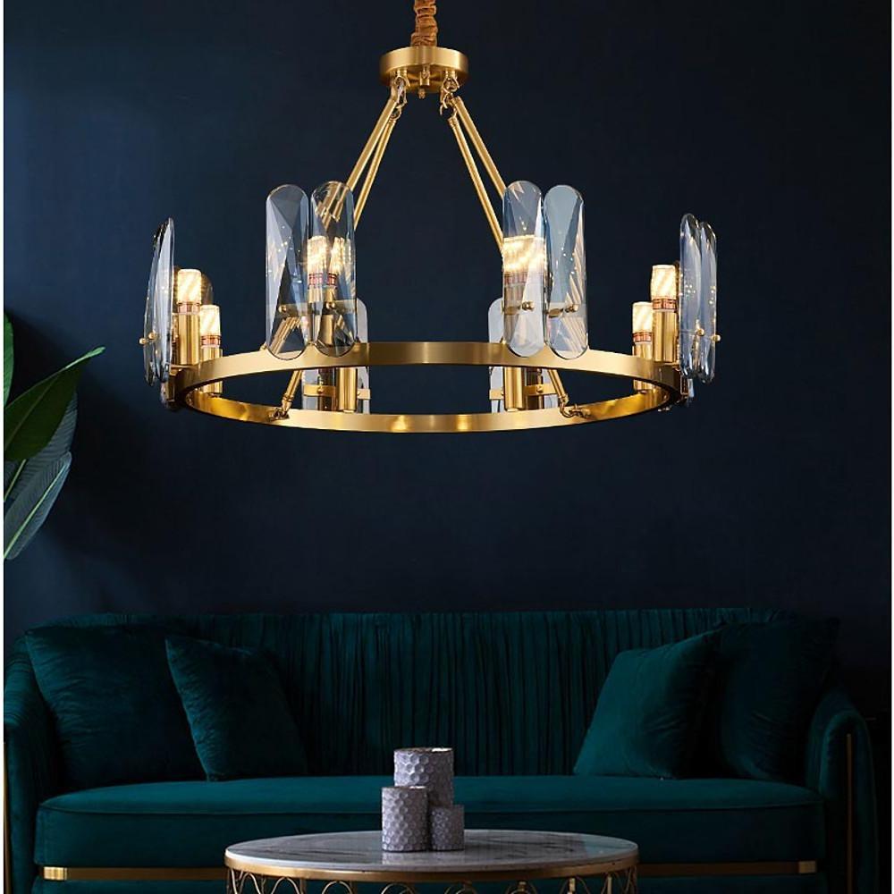 8-light LED Circular Glass Copper Nordic Chandelier Ceiling Lights
