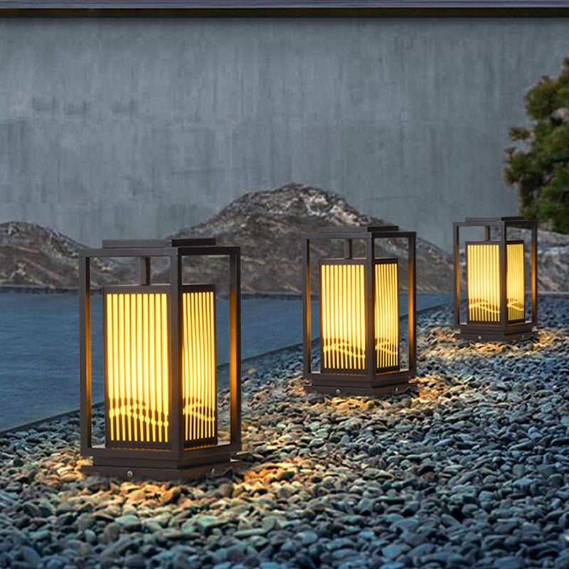 Garden Bollards Lights Striped Black Modern Outdoor Lamp