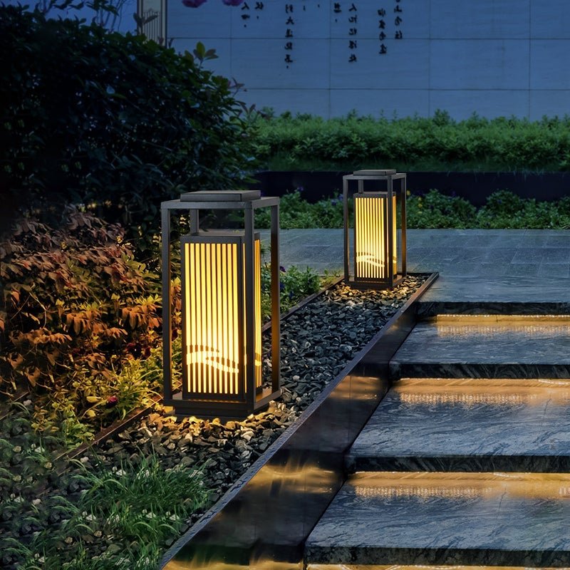 Garden Bollards Lights Striped Black Modern Outdoor Lamp