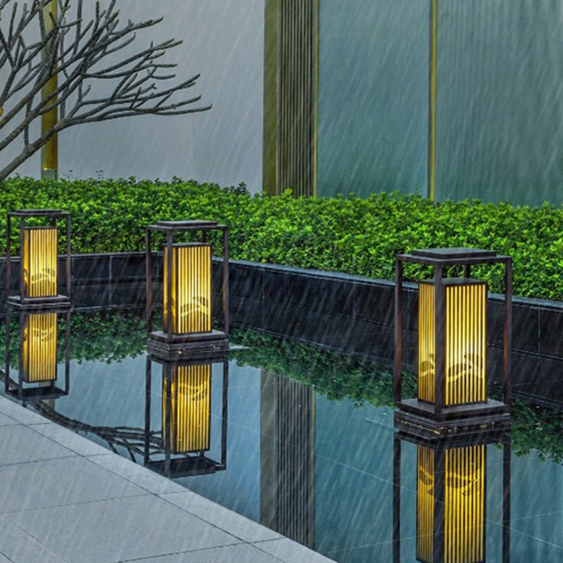 Garden Bollards Lights Striped Black Modern Outdoor Lamp