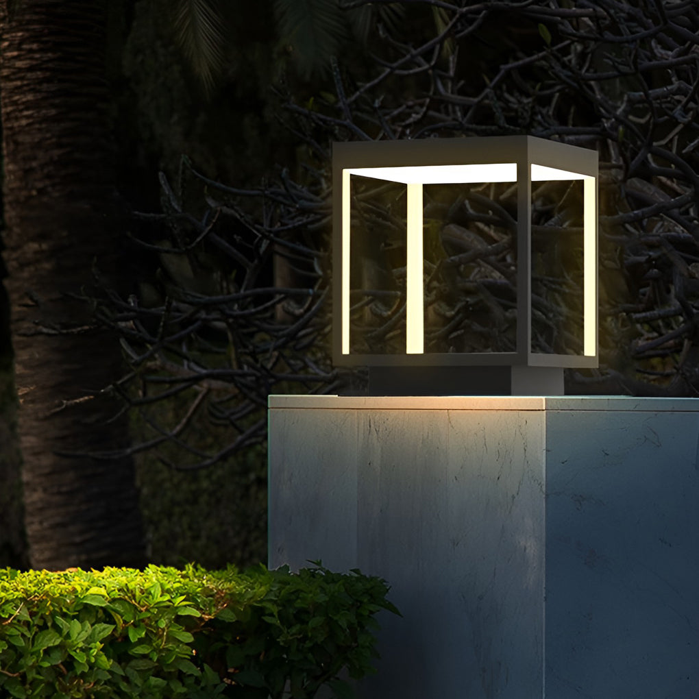 [Open-Box] Modern Open Frame Square LED Solar Pier-Mounted Outdoor Post Light