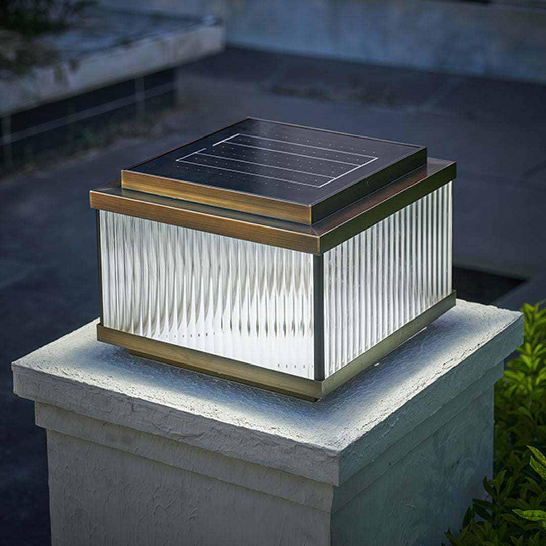 Copper Pillar Lights Square Waterproof Ribbed Glass Lamp
