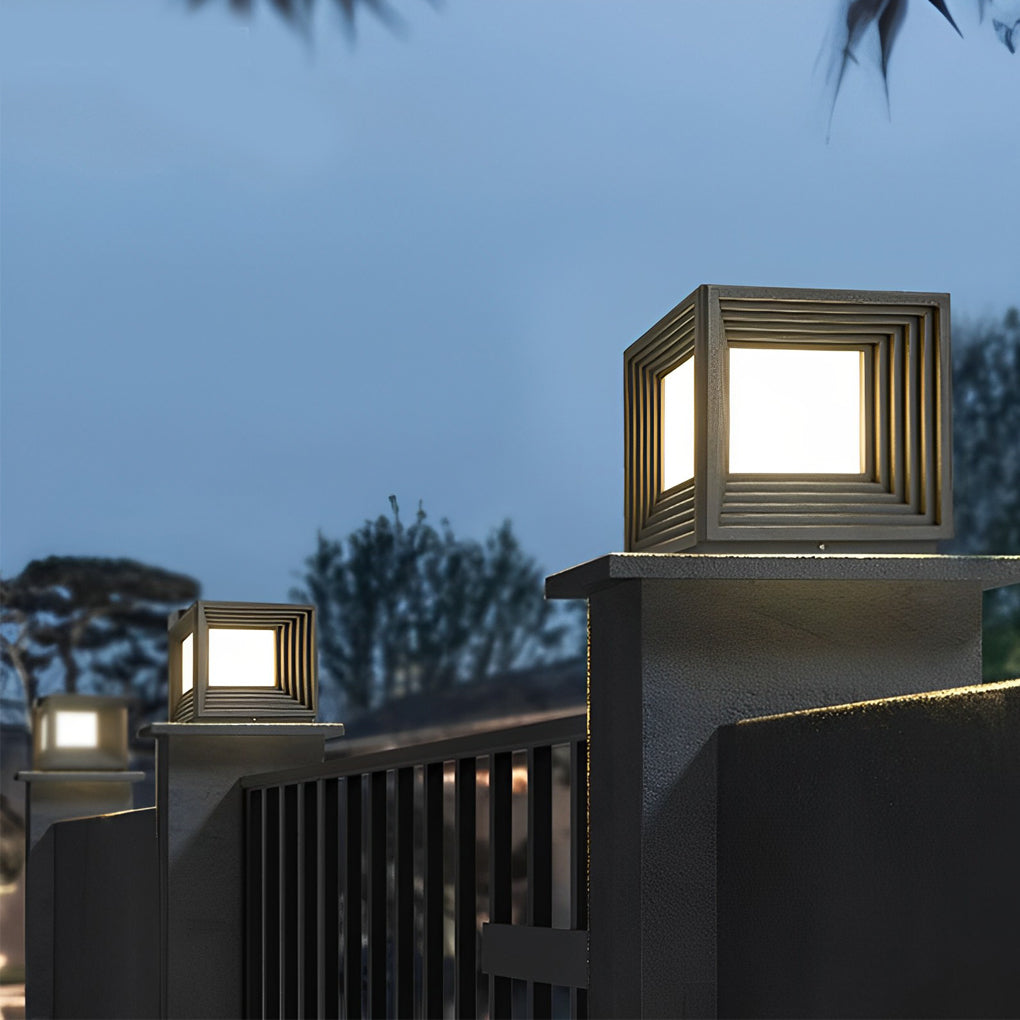 Gate Pillar Lights Modern Black Square Solar Metal Light