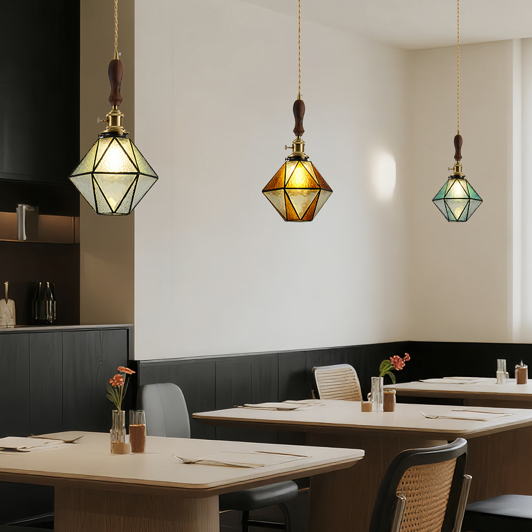 Diamond-shaped Pendant Light Vintage Brass Ceiling Light